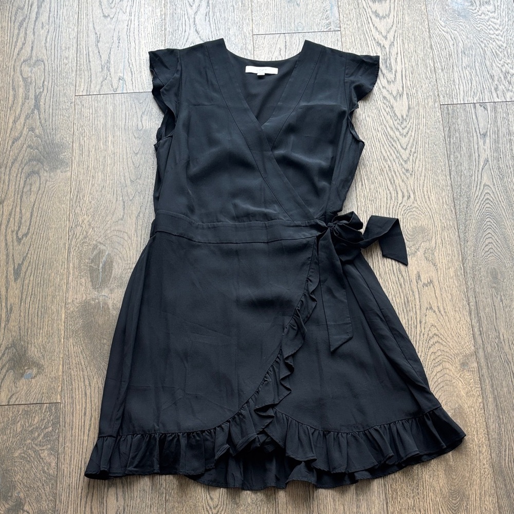 LOFT Black Ruffle Wrap Mini Dress